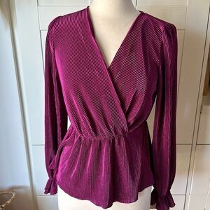 Raspberry Purple plunge neck long sleeve blouse
